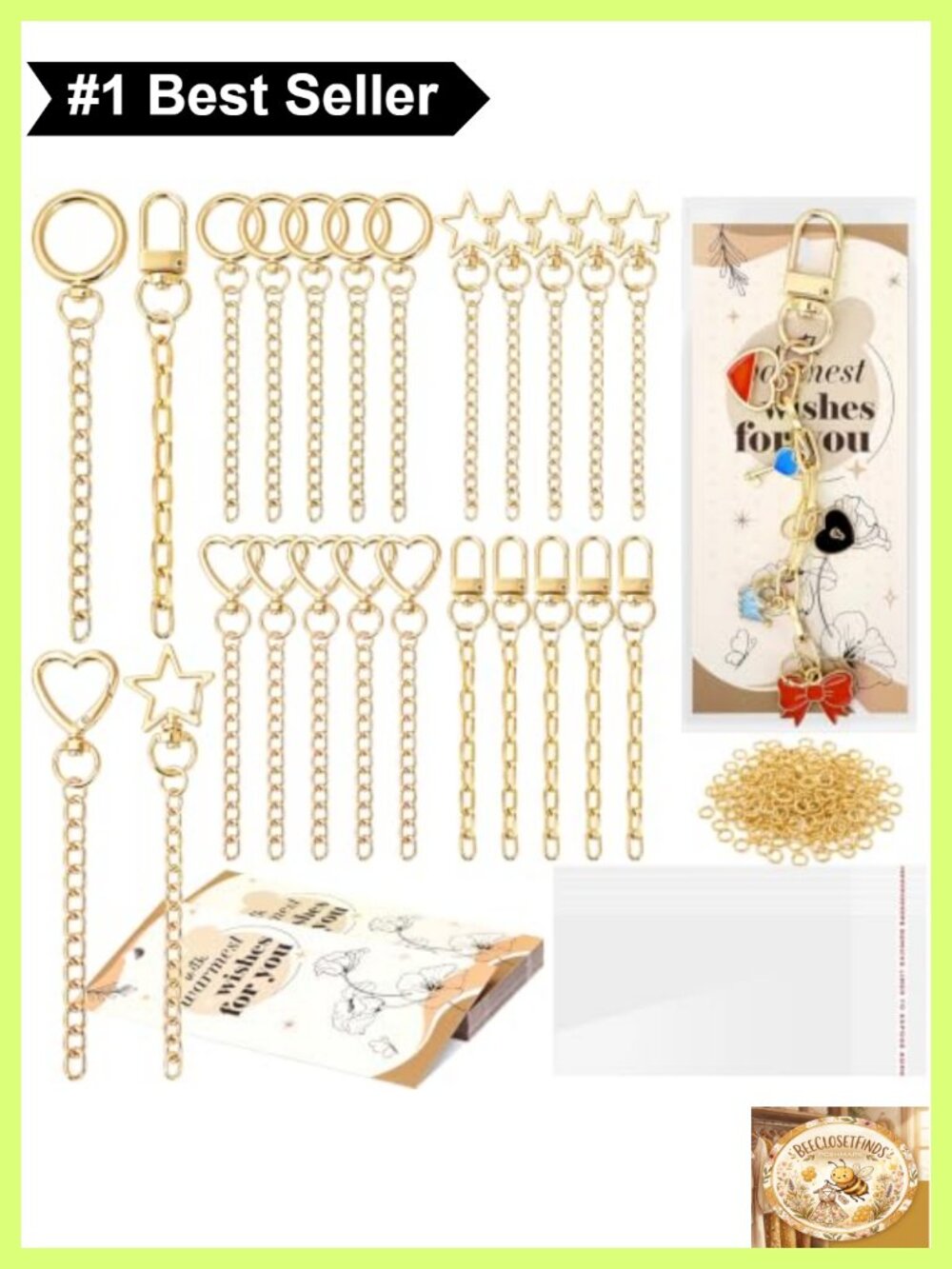 24 Set Keychain Making Kit Gold Keychain Clips with Chains DIY Craft
